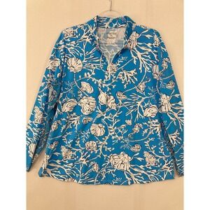 Icikuls Sun Shirt XXL Blue Coastal Shells Coral Mesh Underarm Quarter Zip Active